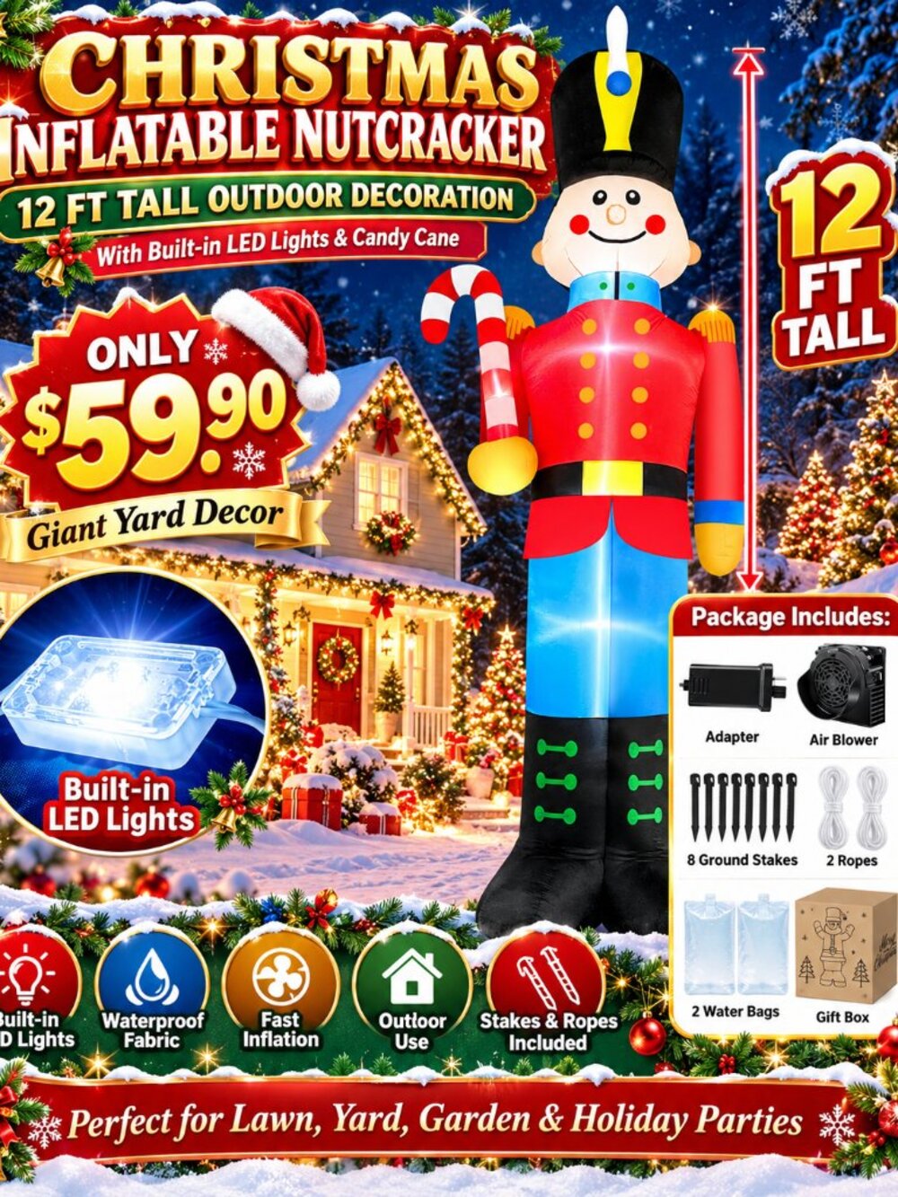 12 FT Tall Nutcracker Inflatable Christmas